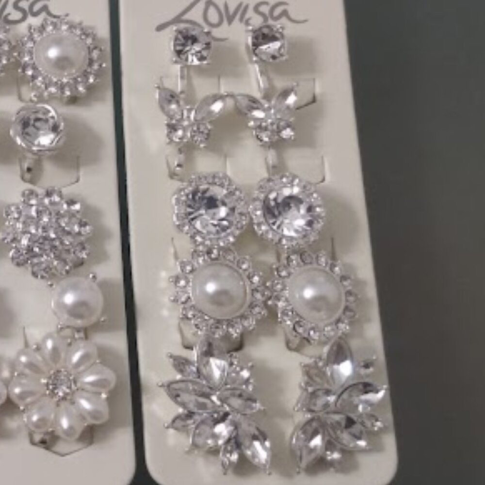 LOVISA 5pc LOT Butterfly/Cluster/Round/Clear Crystal Pearl Clip On Earrings**NEW